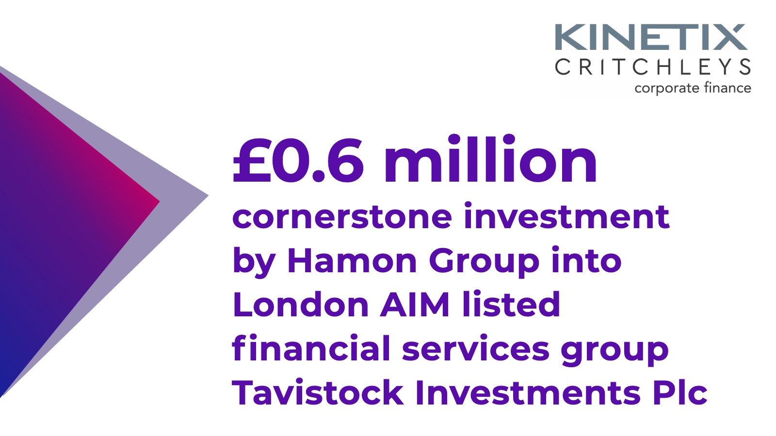 £0.6m investment by Hamon Group into Tavistock Investments PLC