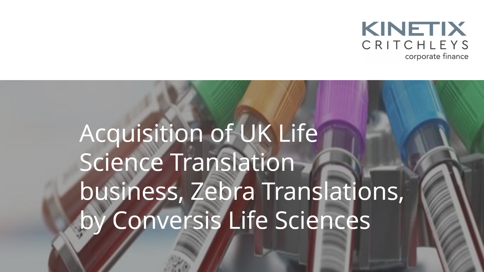 Acquisition of UK Life Science Translation business, Zebra Translations, by Conversis Life Sciences